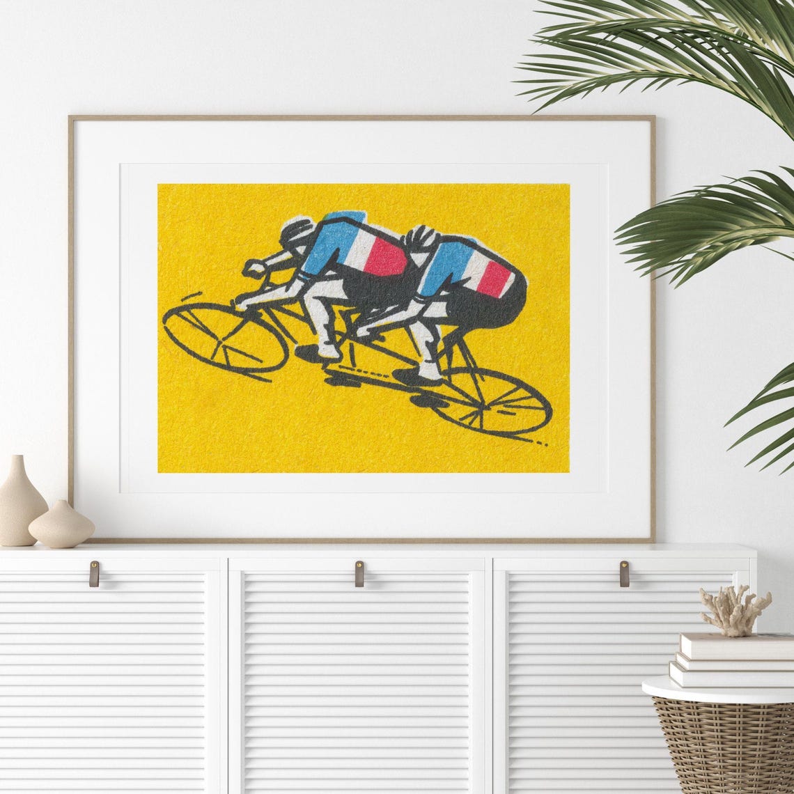Tandem Cyclists Racing Yellow Vintage Matchbox Art Poster Speed - Image 2
