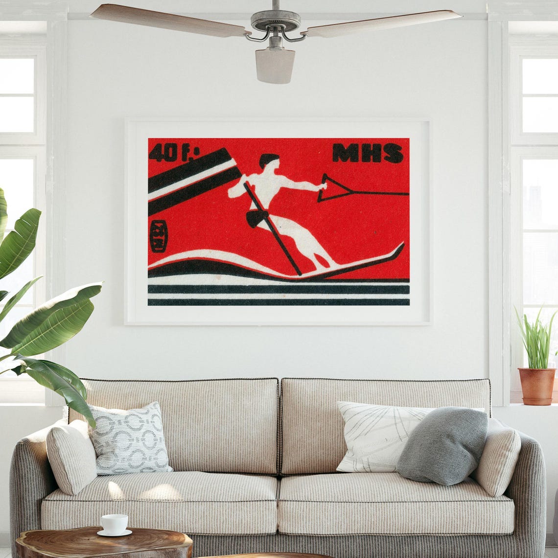 MHS Water Ski 40F Red Black Vintage Matchbox Water Sports Poster - Image 3