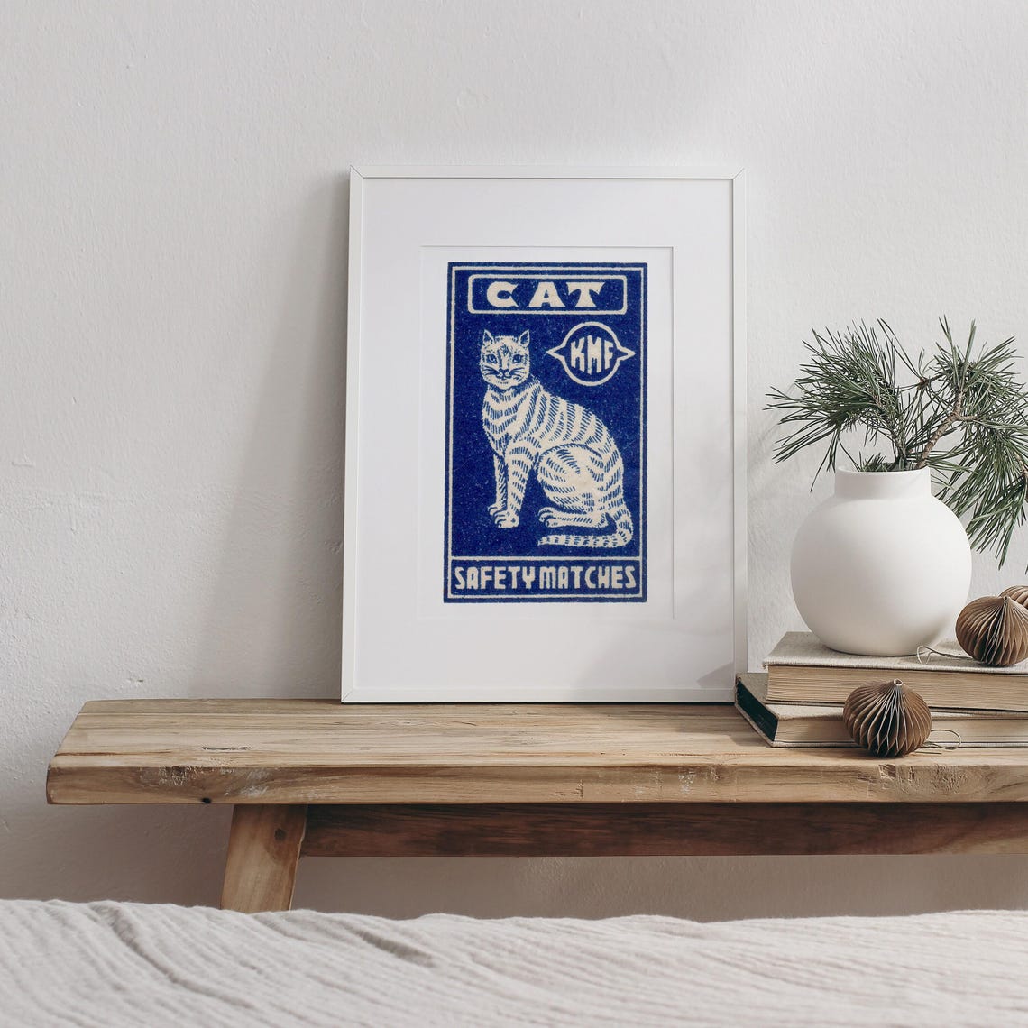 Cat KMF Vintage Safety Matches Blue Graphic Label Art Poster - Image 3