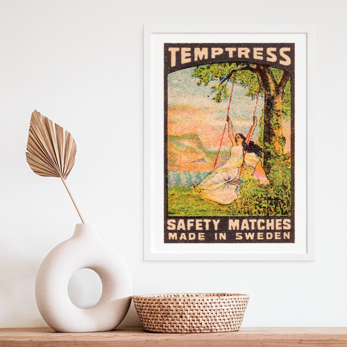 Temptress Woman on Swing Sunset Lake Swedish Matchbox Poster - Image 4