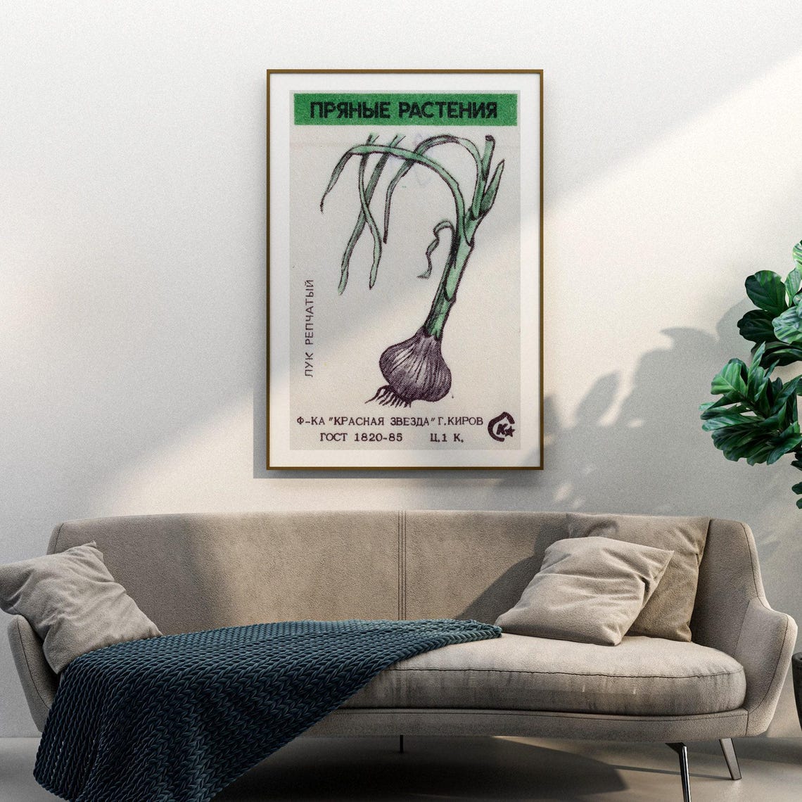 Onion Spicy Plants Soviet Matchbox Vintage Botanical Art Poster - Image 3