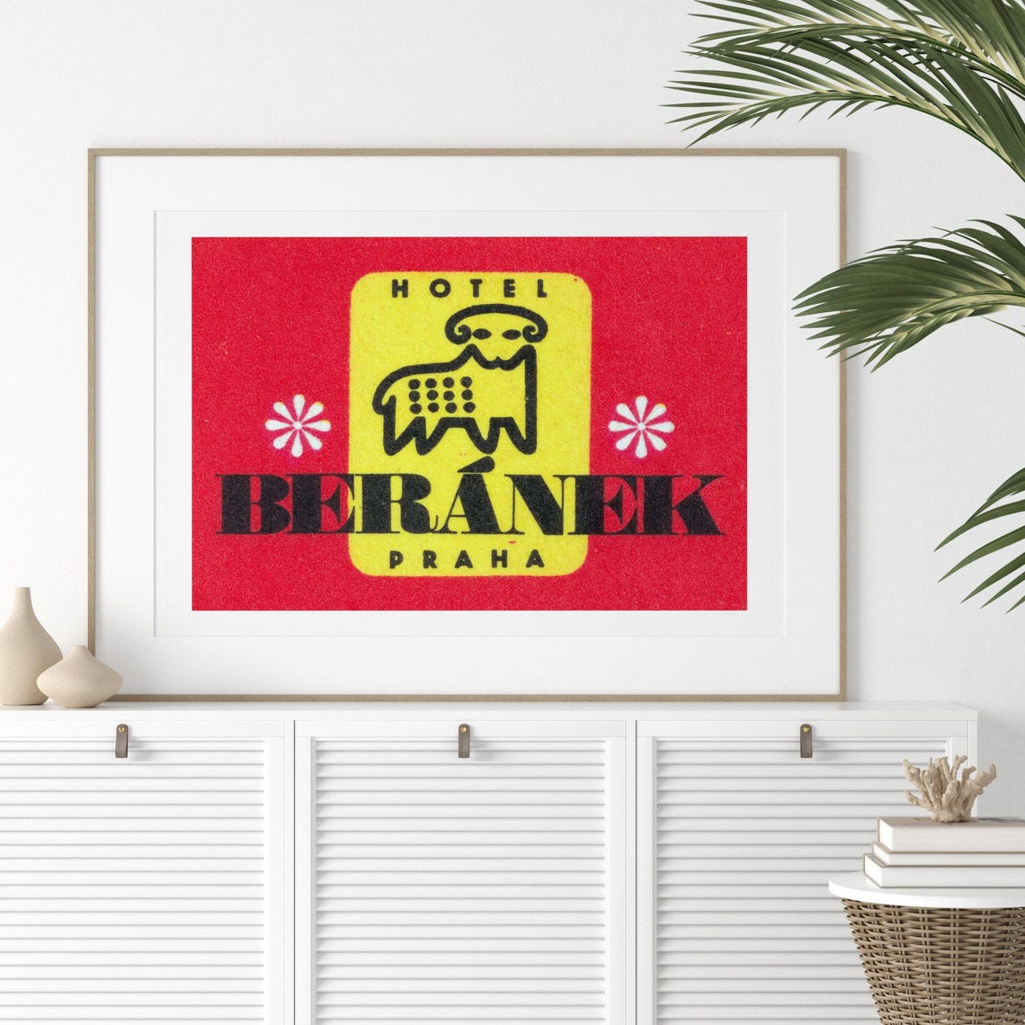 Hotel Beranek Prague Lamb Logo Bold Red Yellow Vintage Poster - Image 2