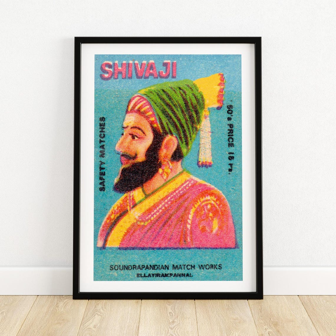 Shivaji Warrior Portrait Indian Safety Matches Label Art Poster