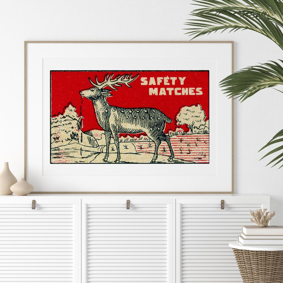 Red Stag Deer Vintage Safety Matches Label Wildlife Wall Art - Image 2
