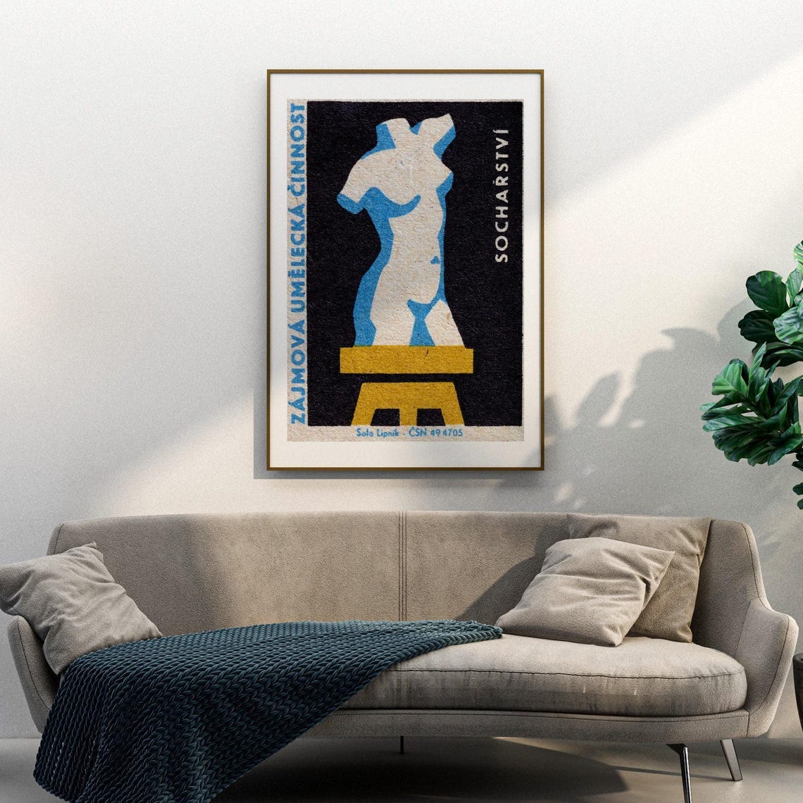 Sochařství Classical Sculpture Torso Solo Lipník Vintage Label Poster - Image 3