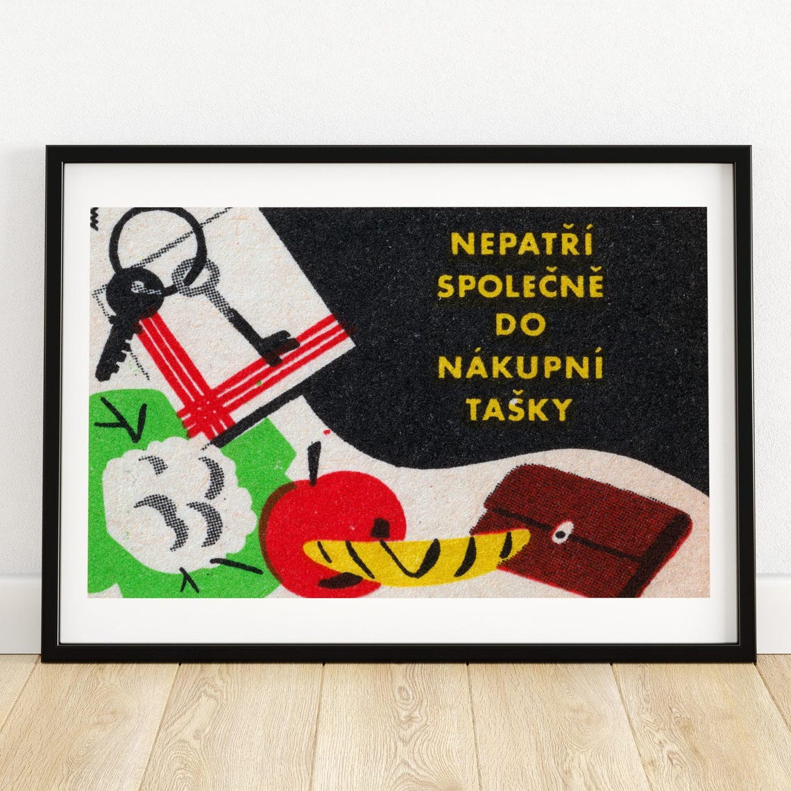 Keys Groceries Shopping Bag Warning Vintage Czech Label Poster