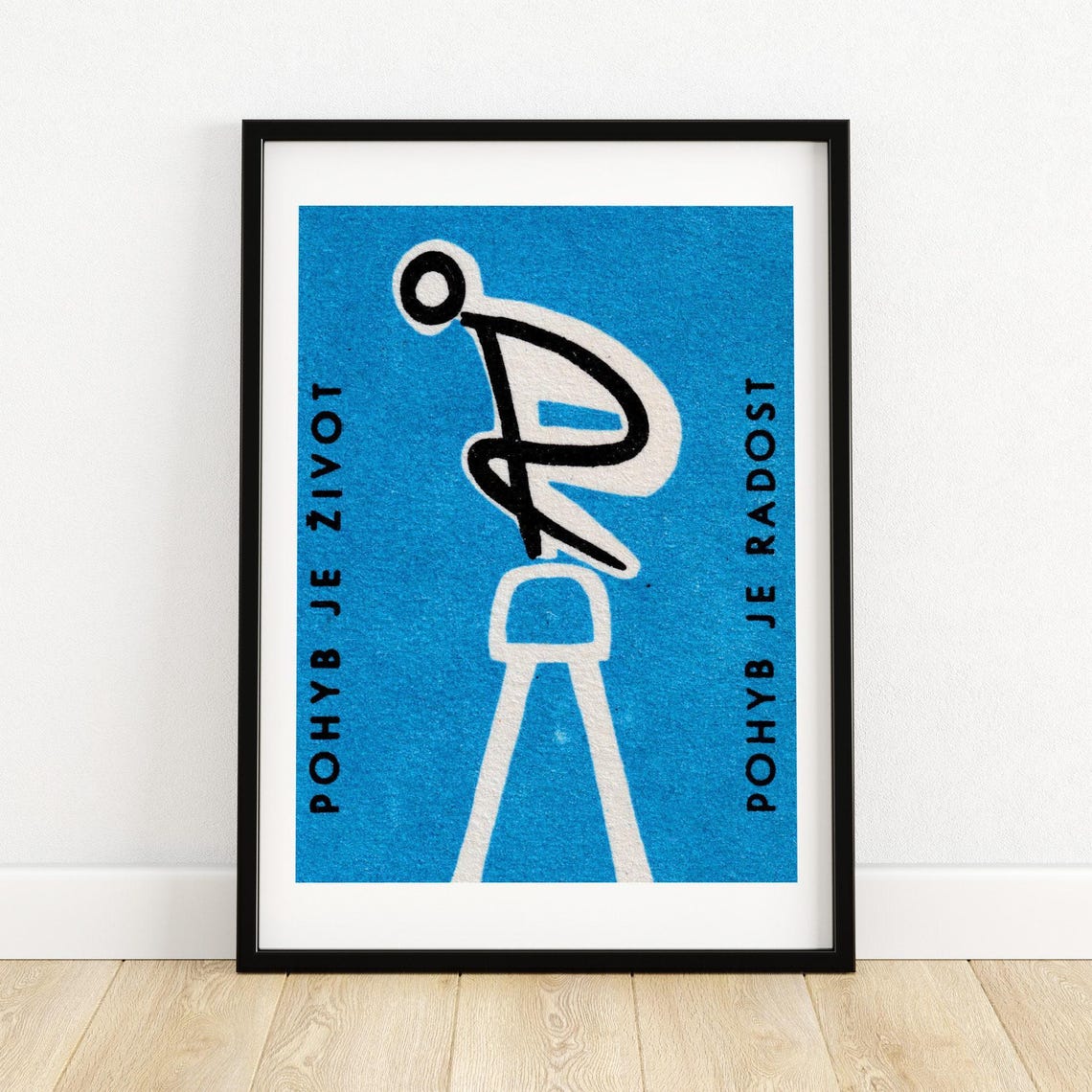 Pohyb je Zivot Czech Gymnast Hoop Blue Vintage Movement Poster