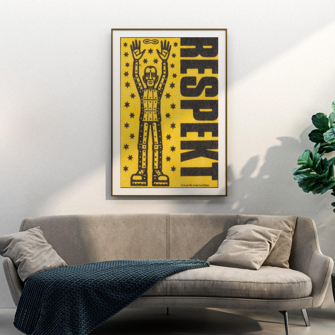 Respekt Tin Man Robot Stars Bold Yellow Matchbox Art Vintage Poster - Image 3