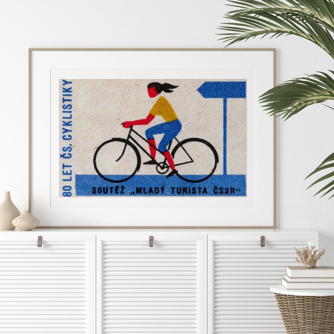 Woman Cyclist Mladý Turista ČSSR Vintage Matchbox Label Poster - Image 2