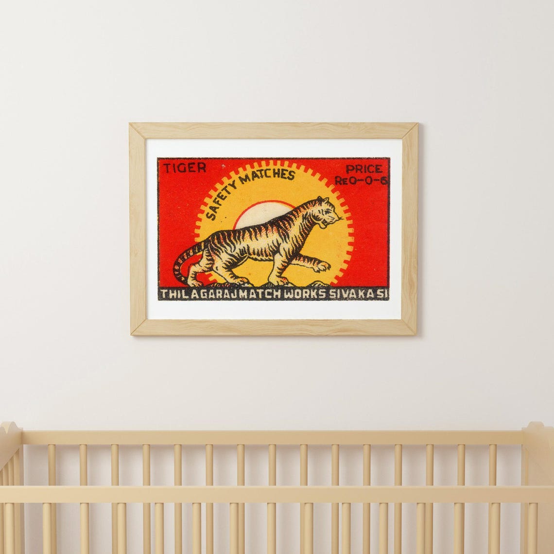 Indian Tiger Safety Matches Label Walking Tiger Red Vintage Poster - Image 3