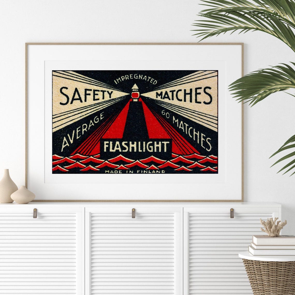 Flashlight Safety Matches Lighthouse Beam Vintage Finland Poster - Image 2