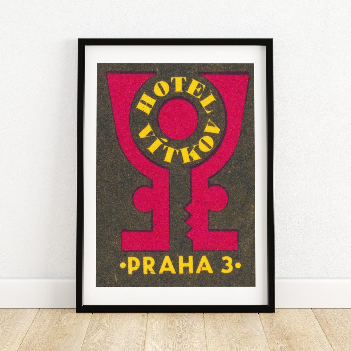 Hotel Vitkov Red Key Praha 3 Vintage Czech Advertising Art Poster
