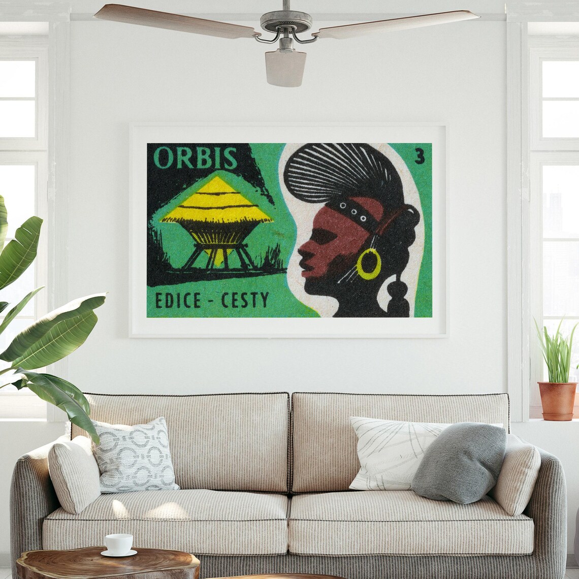 Orbis Travel Series African Hut Woman Green Matchbox Label Poster - Image 3