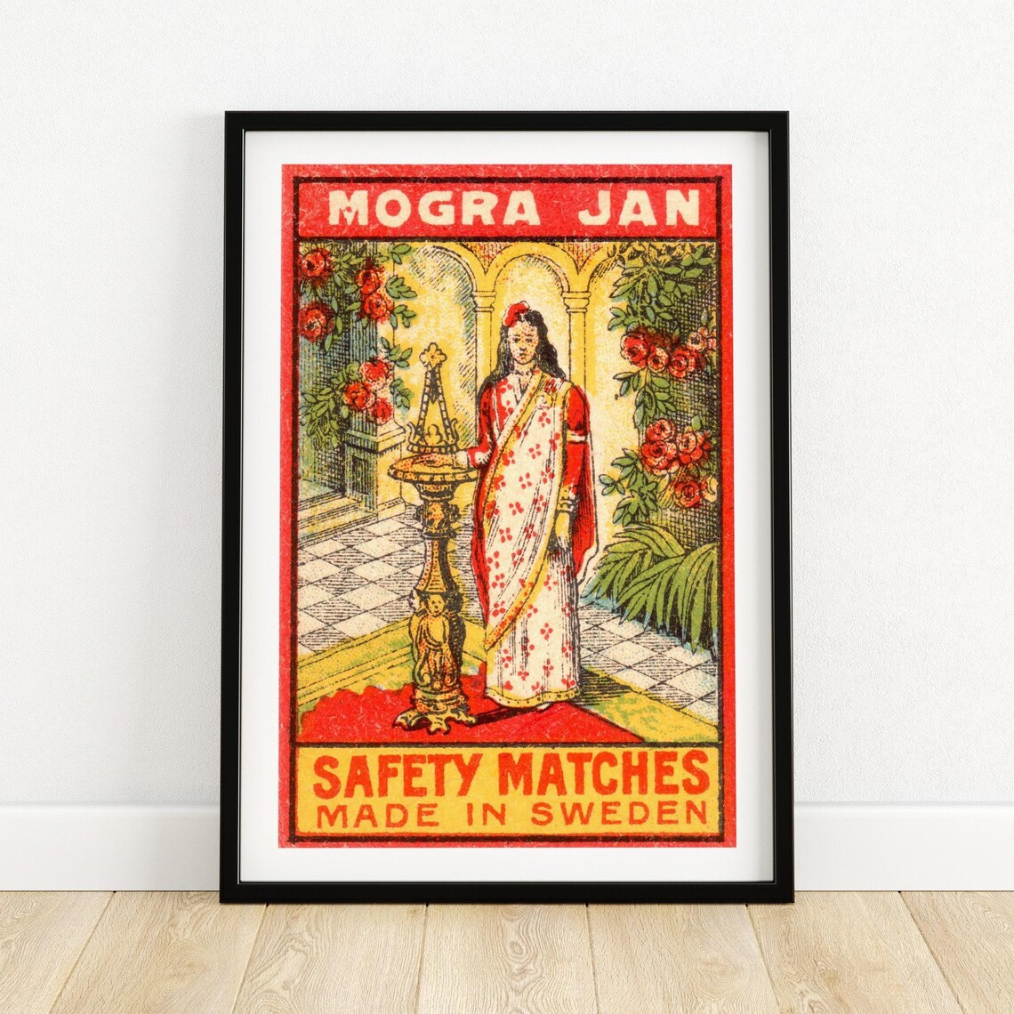 Mogra Jan Safety Matches Swedish Label Woman Sari Roses Poster