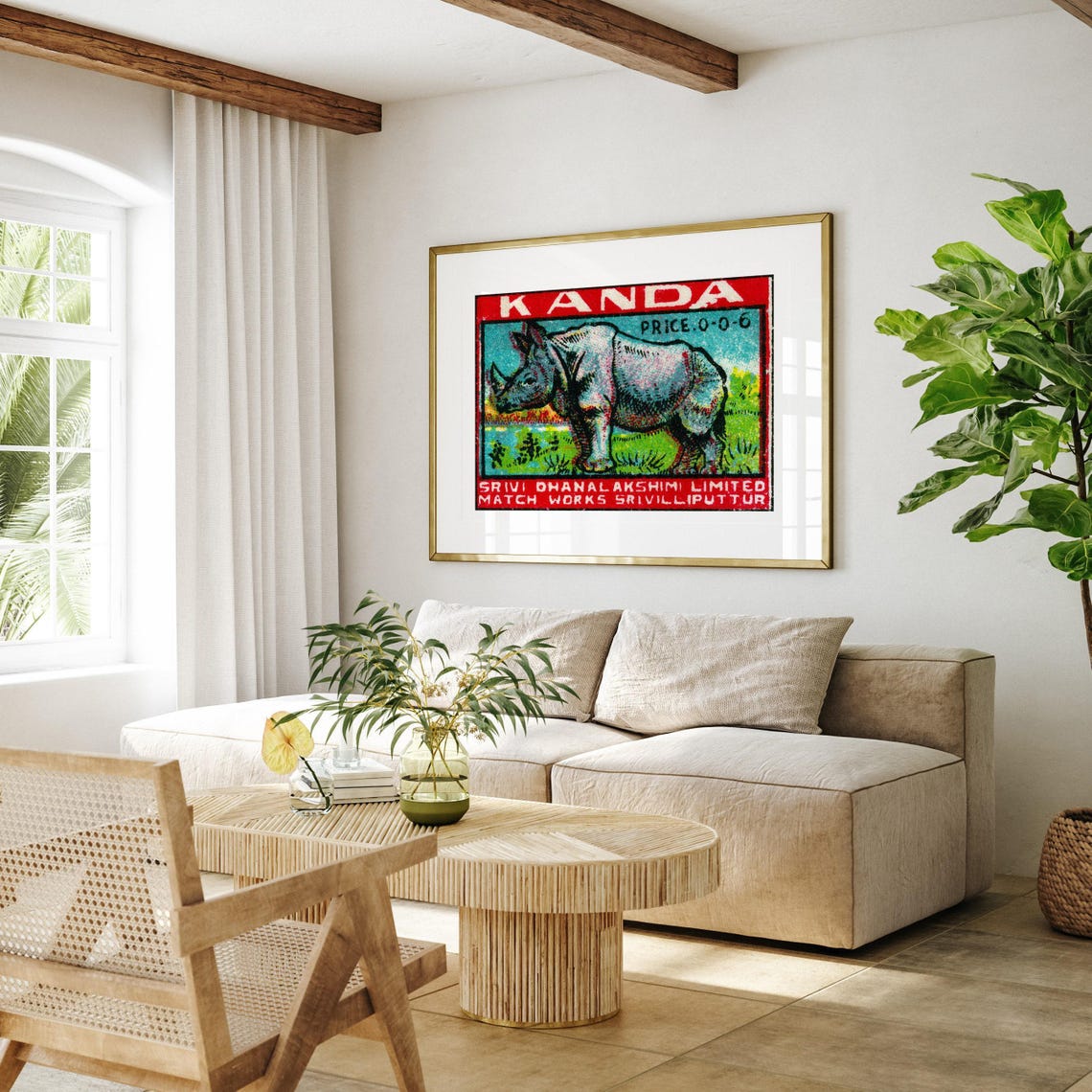 Kanda Rhino Vintage Indian Safety Matches Label Matchbox Art Poster - Image 4