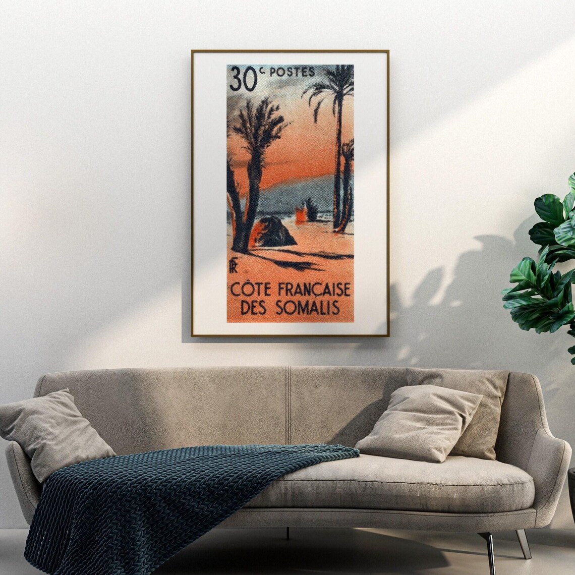 Cote Francaise Des Somalis Desert Sunset Postage Stamp Art Poster - Image 3