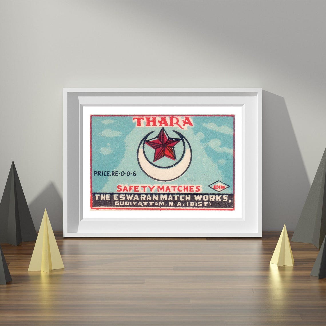 Thara Safety Matches Star and Crescent Vintage Indian Label Art Poster - Image 4