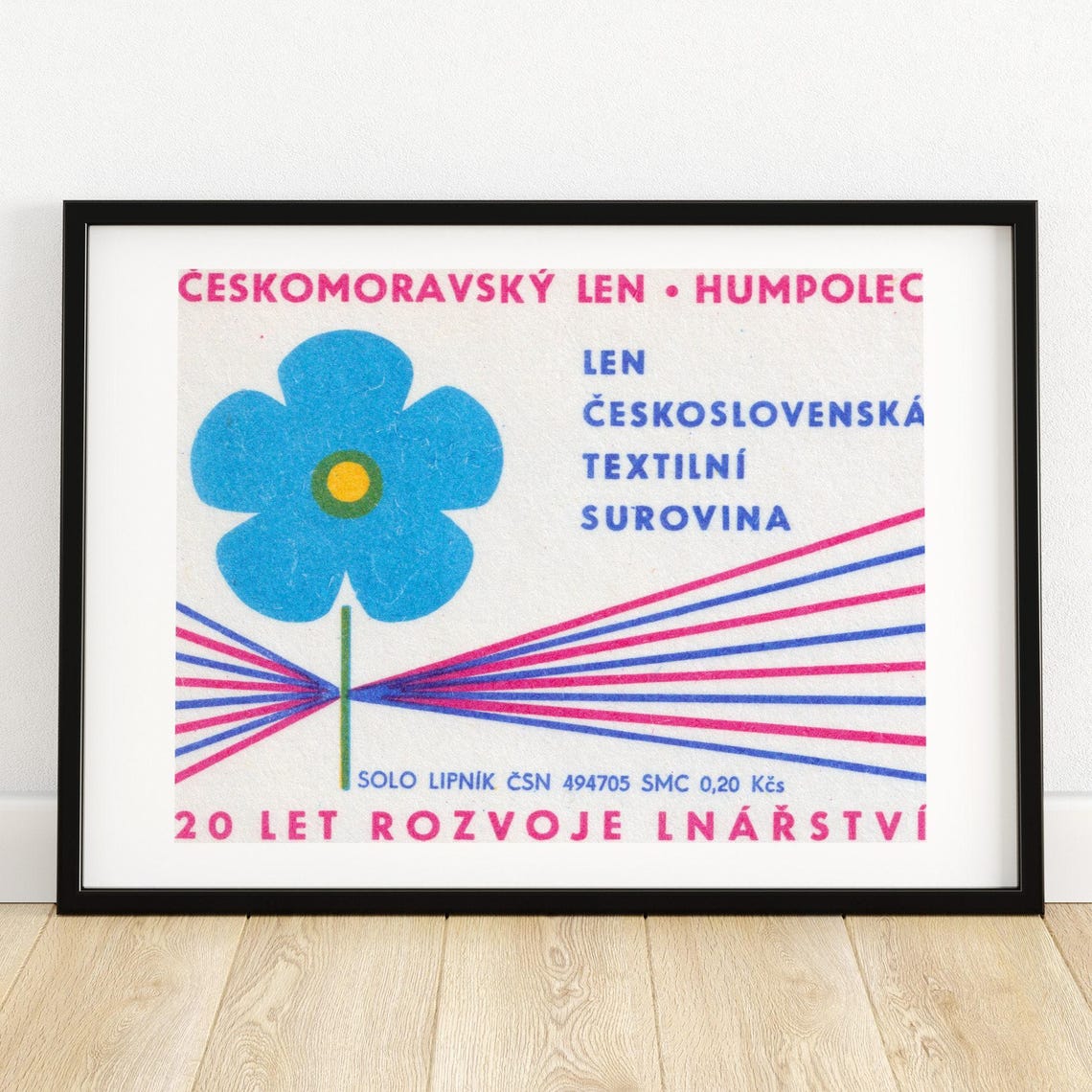 Czech Linen Humpolec Flax Flower Vintage Matchbox Label Poster