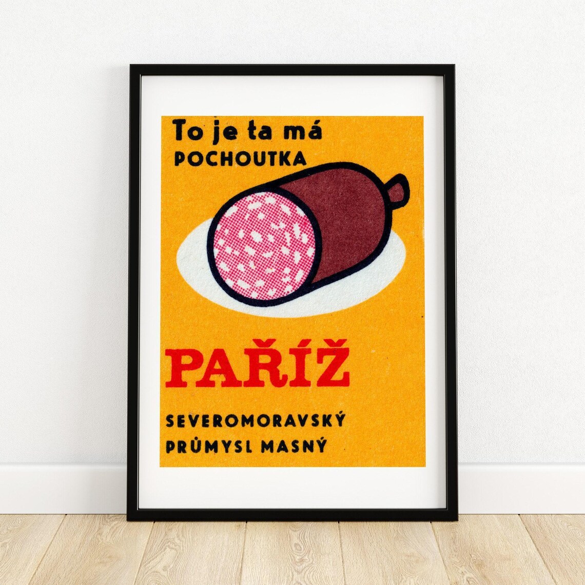 Pariz Salami Czech Vintage Butcher Shop Advertising Art Poster