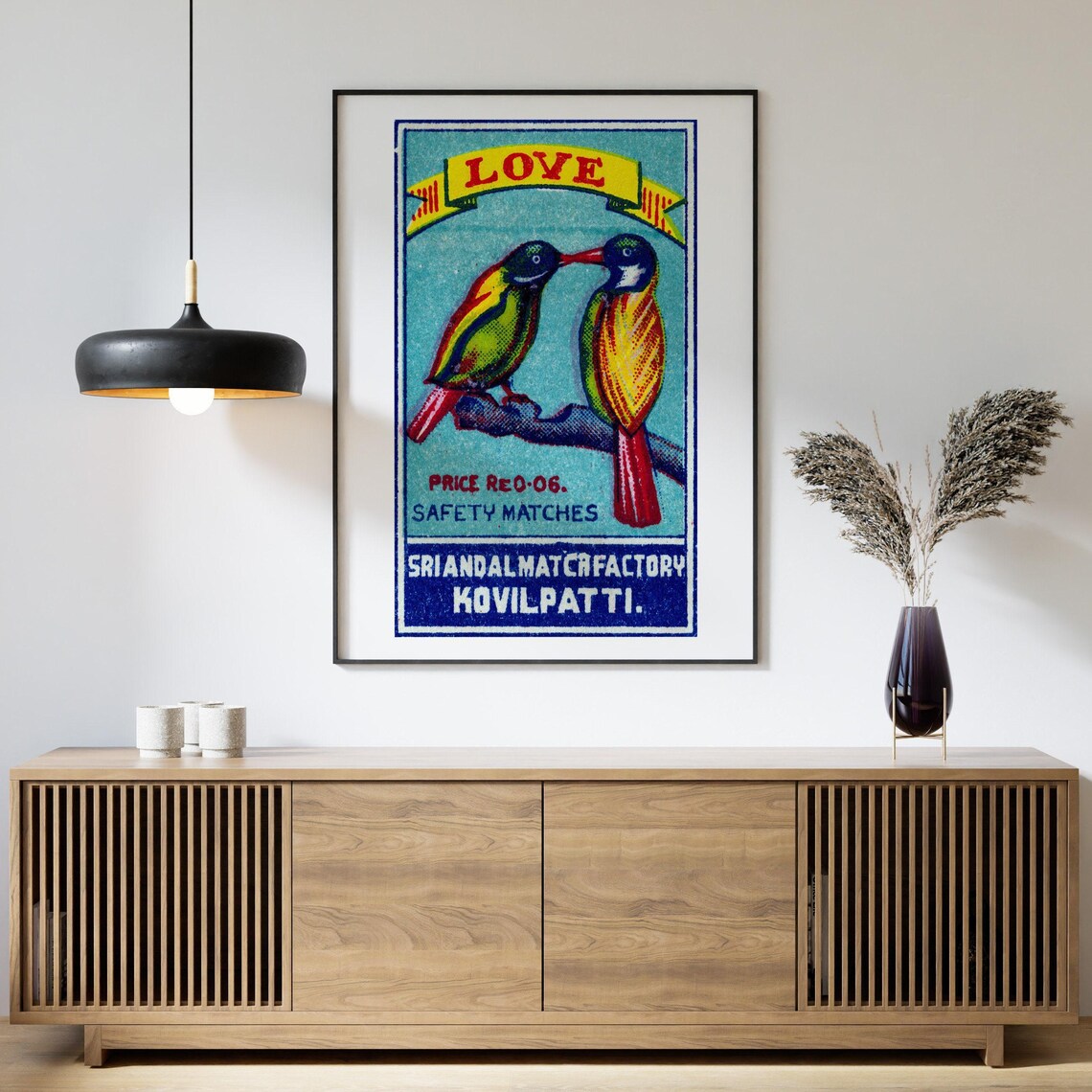 Two Lovebirds Matchbox Vintage India Poster Print - Image 4