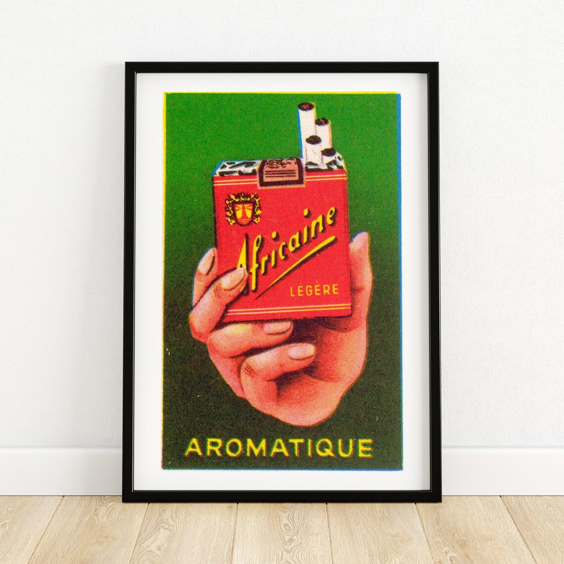Africaine Legere French Cigarettes Red Pack Hand Vintage Ad Poster