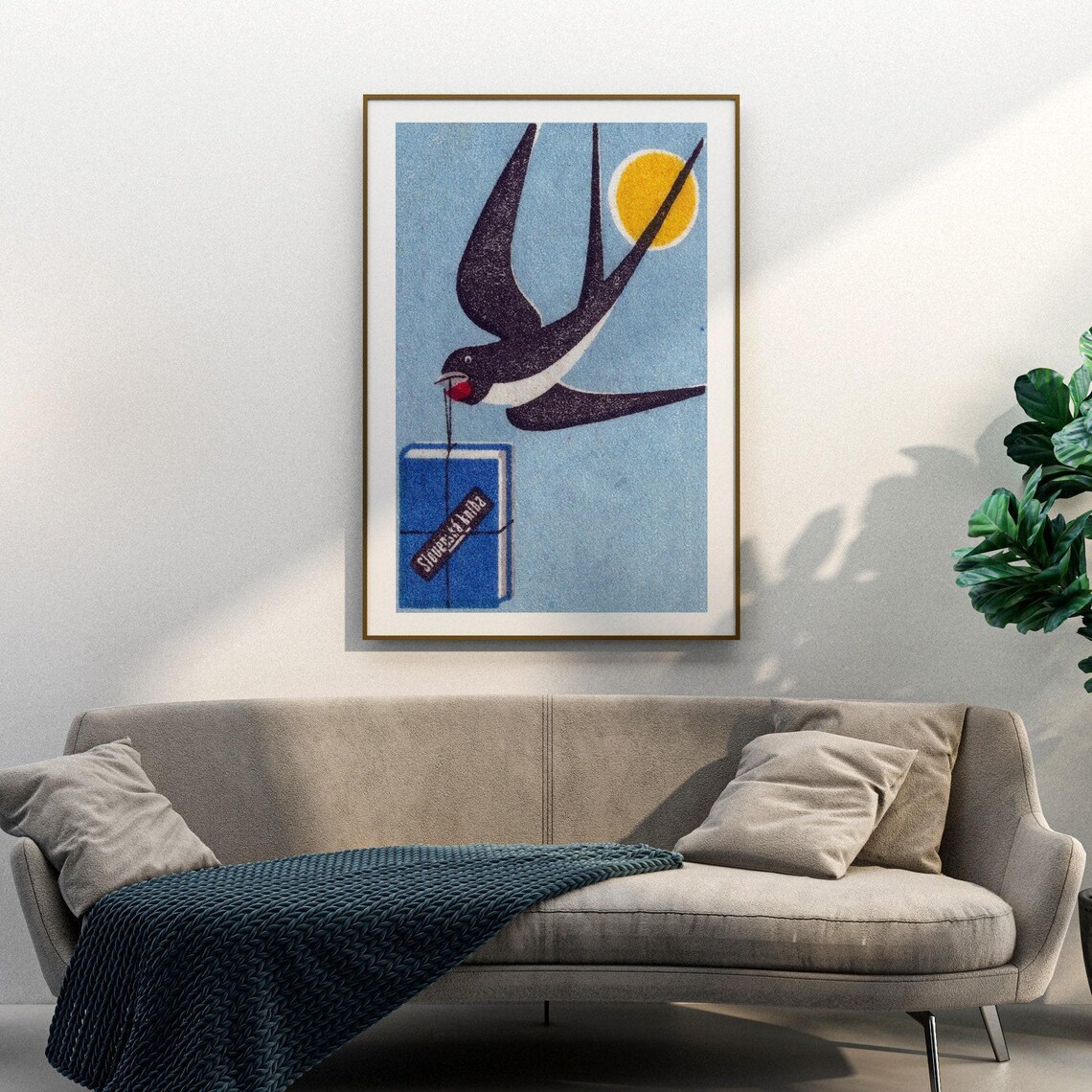 Swallow Carrying Book, Eastern Europe Vintage Poster - Image 3