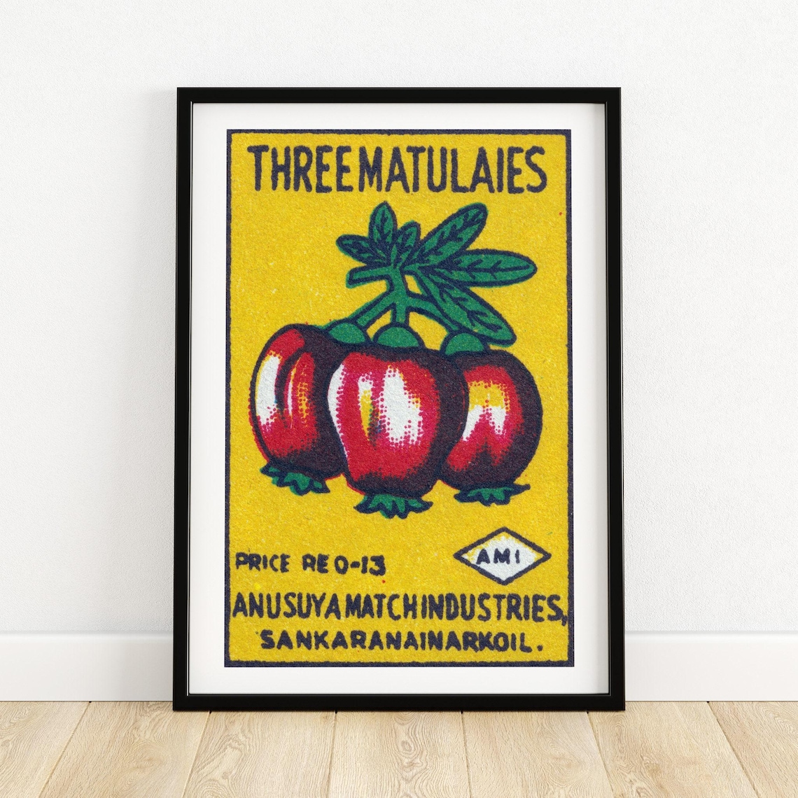 Red Fruit Matchbox Print, Vintage India Poster