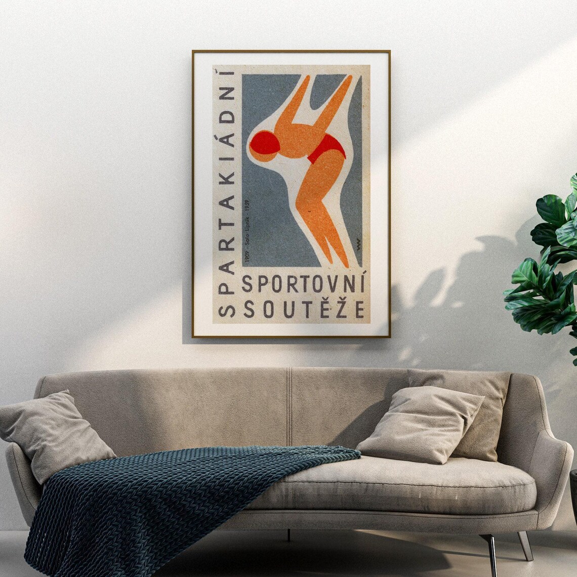 Swimmer Diving Into Water Vintage Czech Art Poster - Image 3