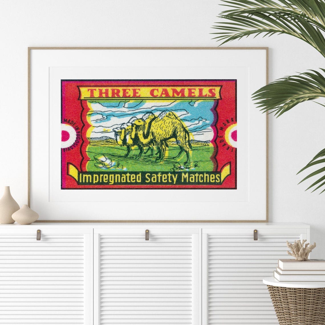 Three Camels Desert Scene Vintage Yugoslavian Matches Label Poster - Image 2