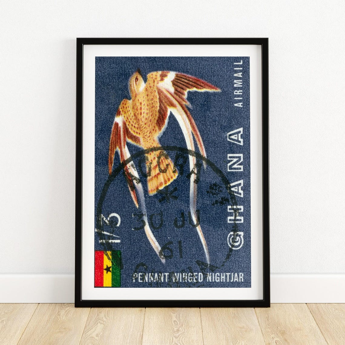 Ghana Pennant Winged Nightjar Airmail Vintage Stamp Art Poster