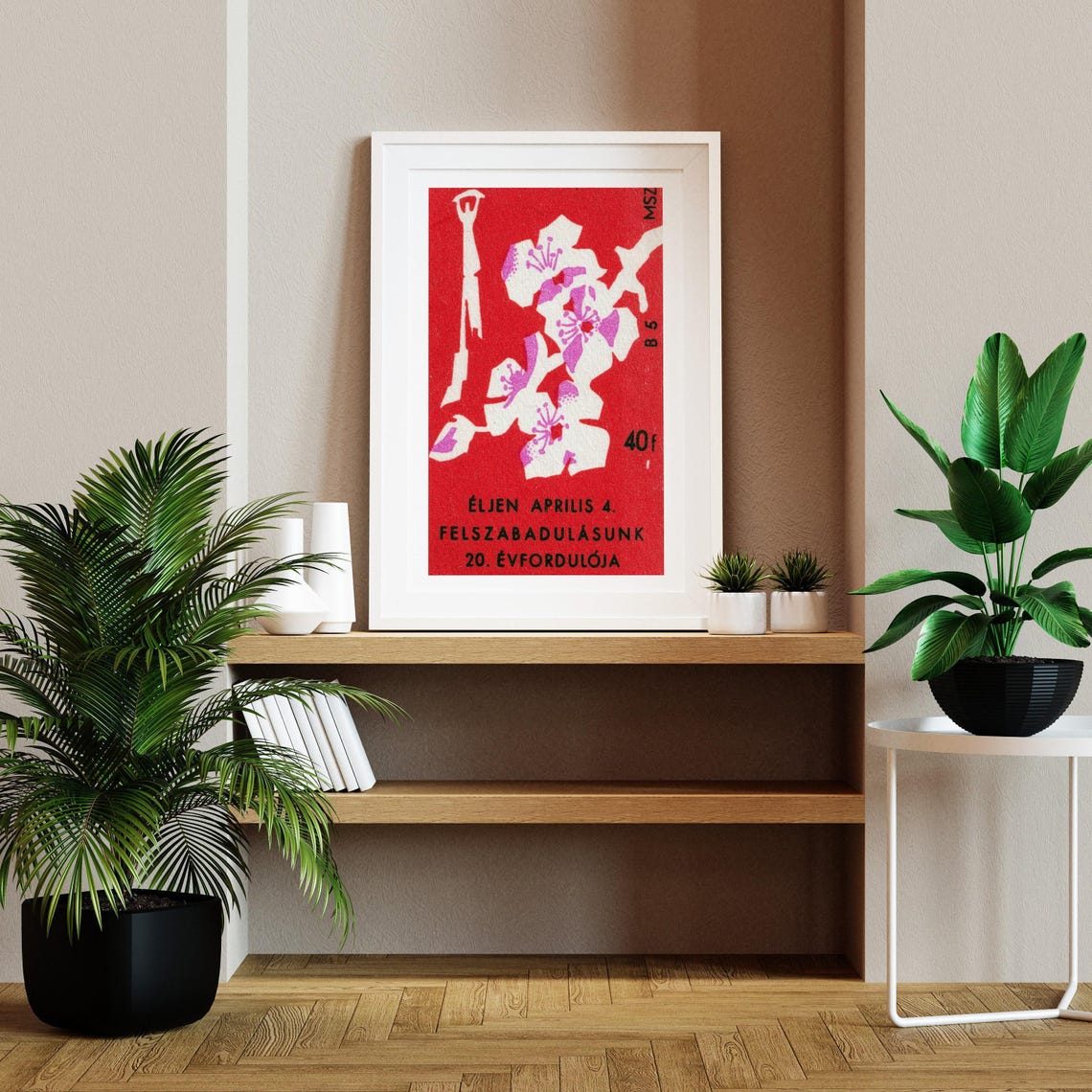 Hungarian April 4 Liberation Anniversary Blossom Matchbox Label Poster - Image 2