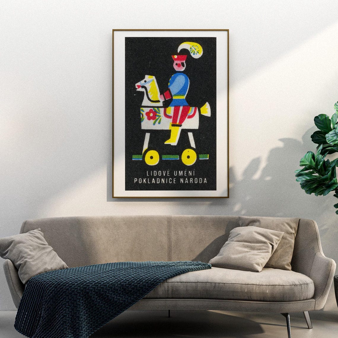 Czech Folk Toy Horse Rider Black Vintage Matchbox Label Art Poster - Image 3