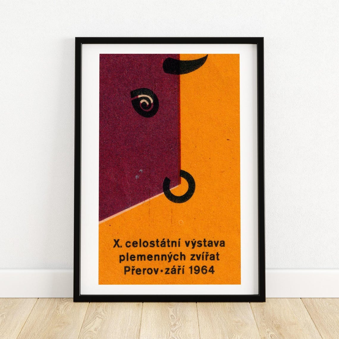 Prerov 1964 Breeding Animals Exhibition Abstract Bull Matchbox Poster