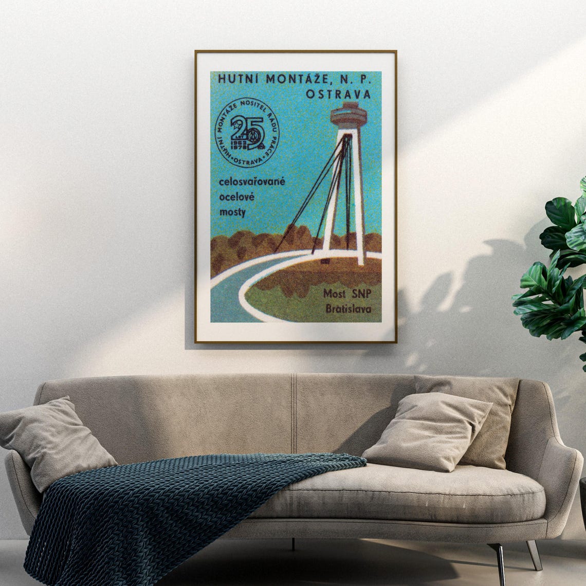 Most SNP Bratislava Cable Stayed Bridge Vintage Matchbox Label Poster - Image 3