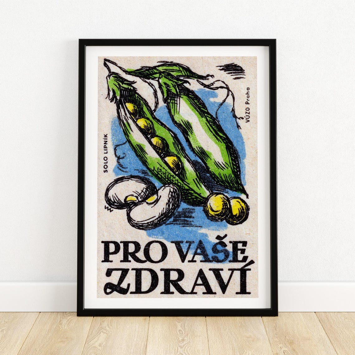 Czech Pro Vase Zdravi Peas Beans Vintage Matchbox Art Poster