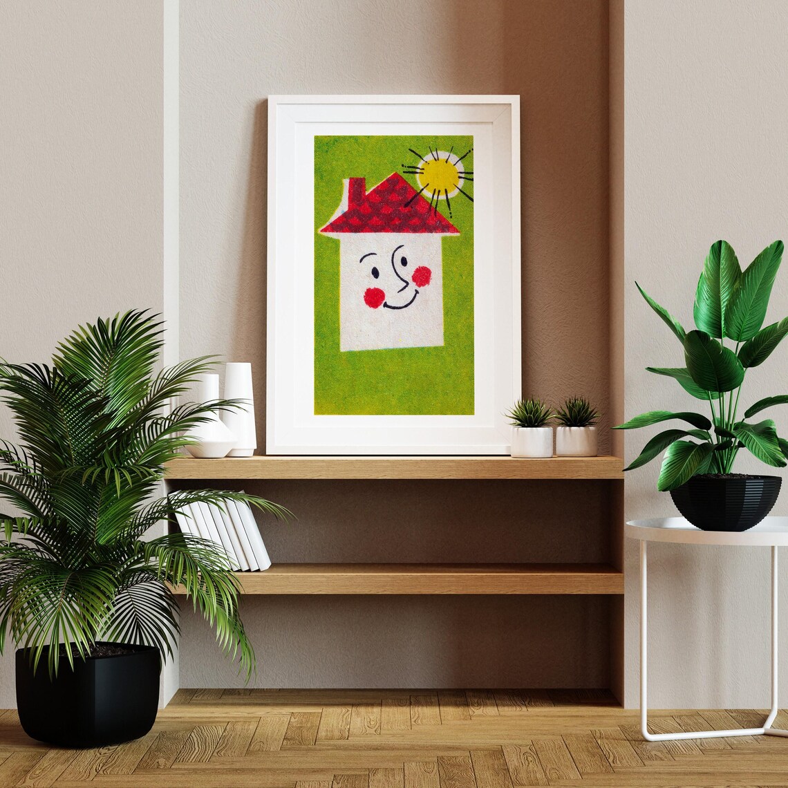 Smiling Happy House Face Red Roof Sun Matchbox Illustration Poster - Image 2