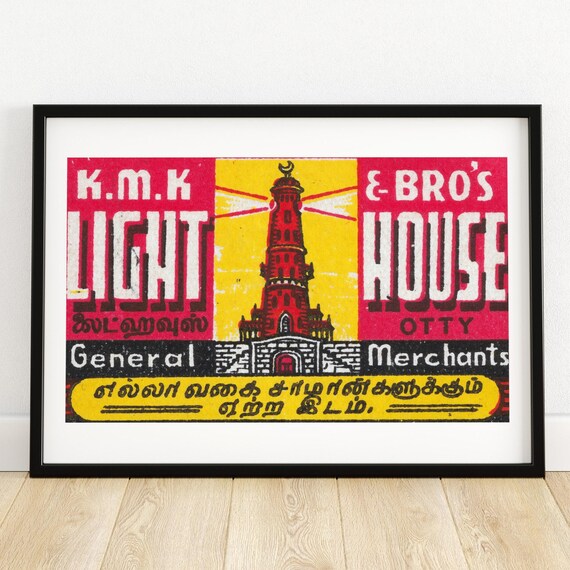Indian Light House Matchbox Print Aesthetic Wall Art Vintage Art Matchbox Wall Poster Vintage Poster Print