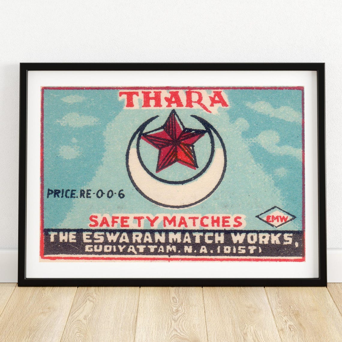 Thara Safety Matches Star and Crescent Vintage Indian Label Art Poster