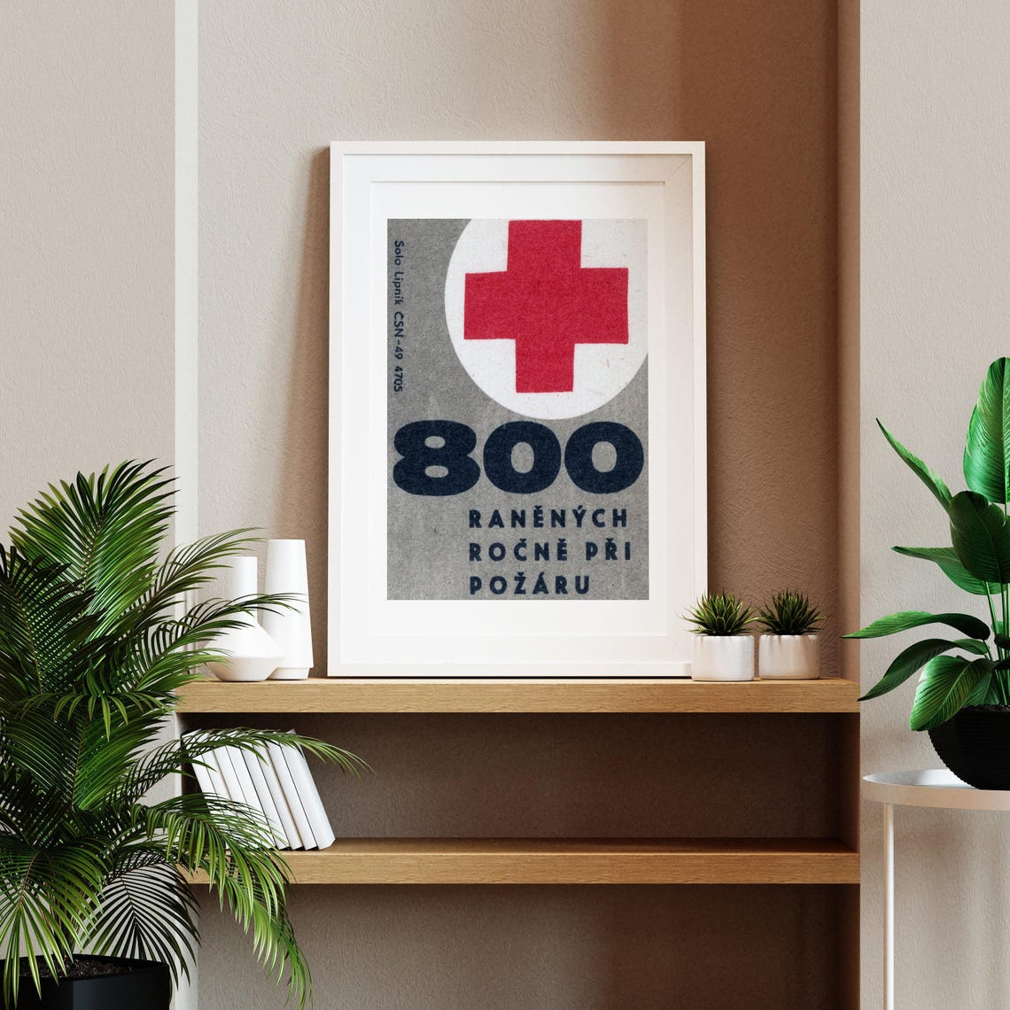 800 Fire Injuries Yearly Red Cross Safety Vintage Gray Poster - Image 2