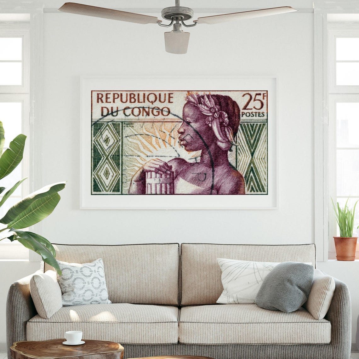 Congolese Woman Portrait Vintage Congo Postage Stamp Tribal Art Poster - Image 3