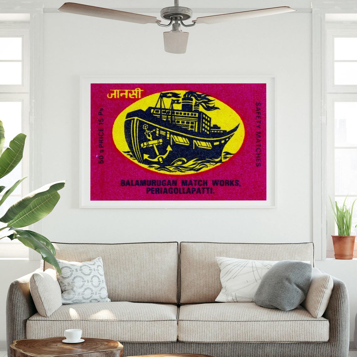 Black Steamship Anchor Yellow Oval Indian Safety Matches Poster - Image 3