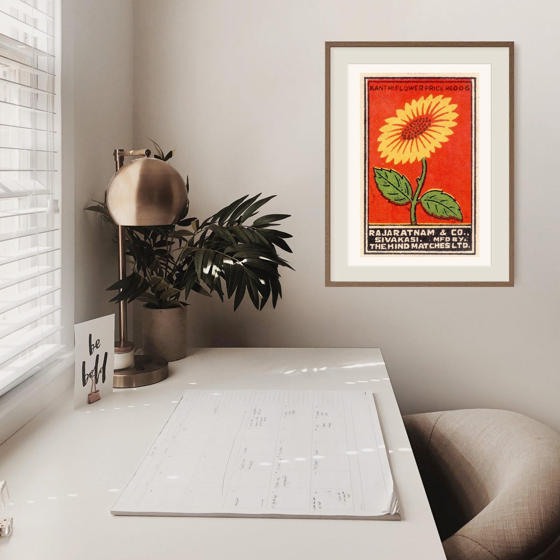 Sunflower Indian Matchbox Label Kanthi Flower Red Design Poster - Image 2