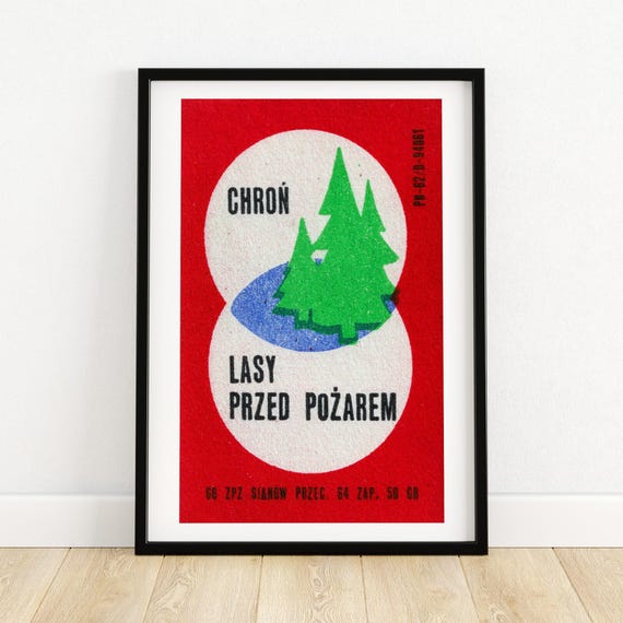 Forest Trees Matchbox Print Czech Wall Art Vintage Czech Art Matchbox Wall Poster Vintage Poster Print