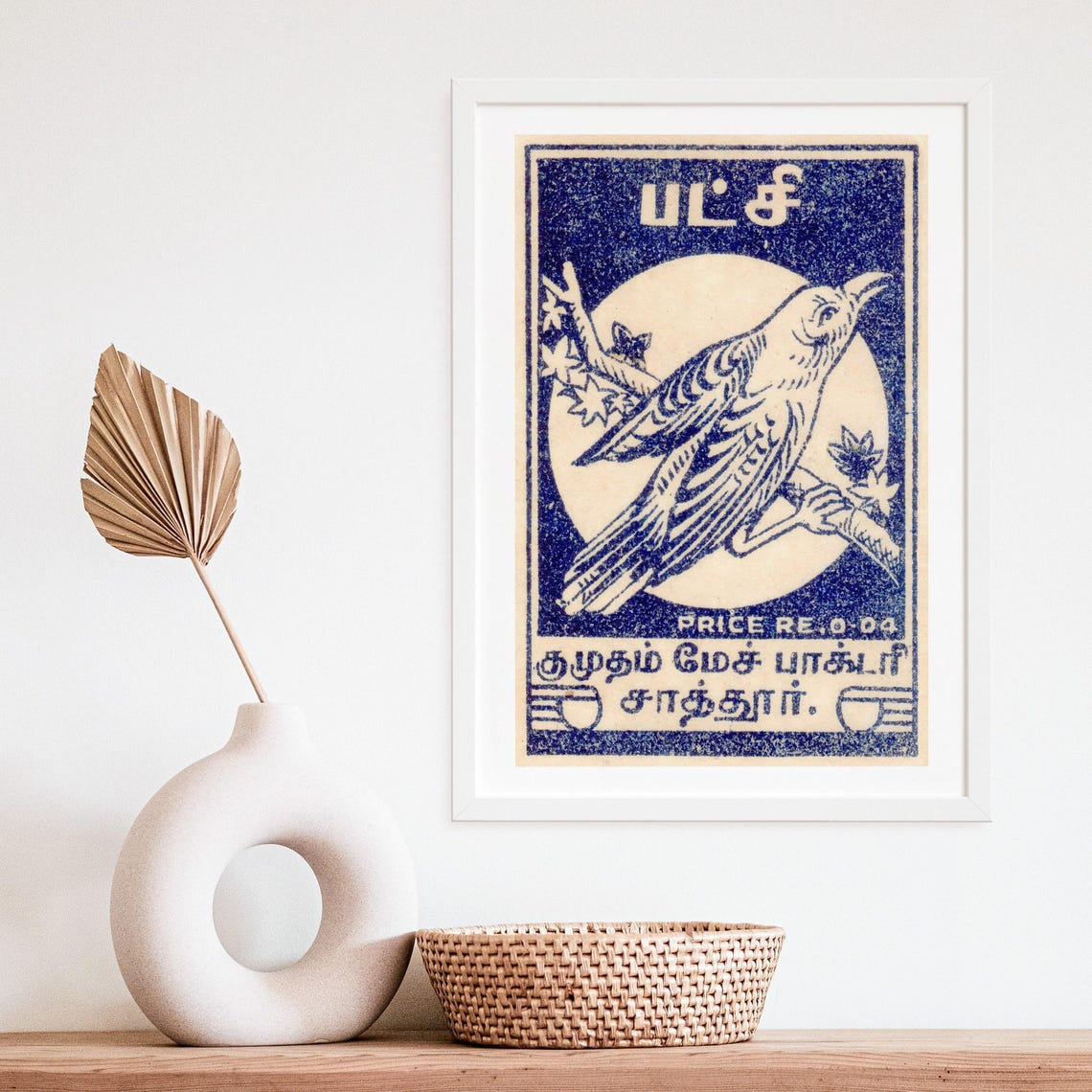 Tamil Blue Moon Bird Branch Matchbox Label Vintage Art Poster - Image 4
