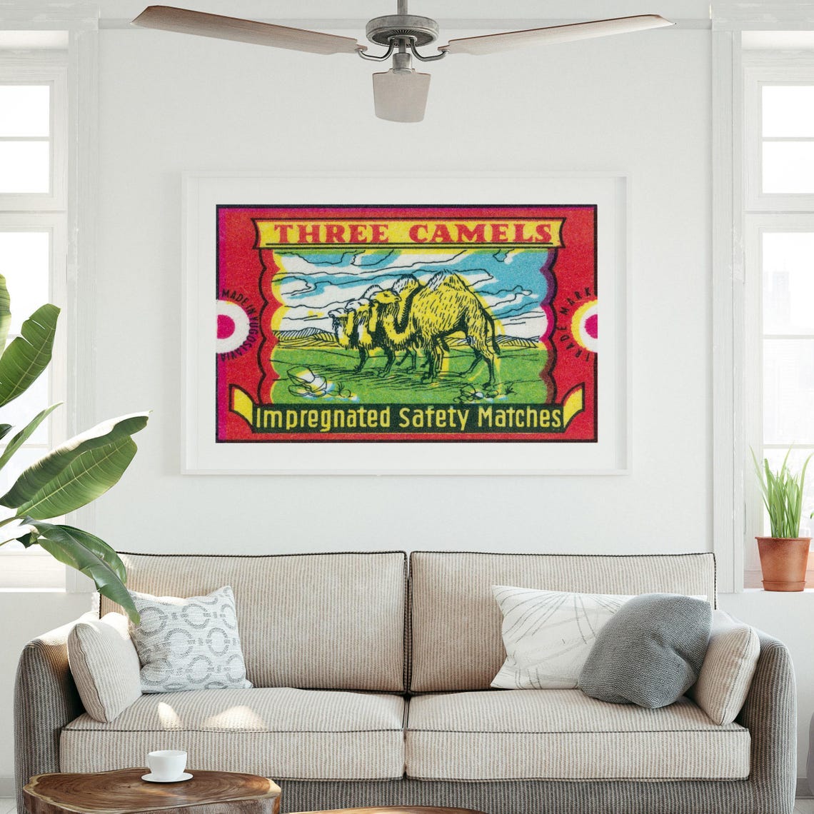 Three Camels Desert Scene Vintage Yugoslavian Matches Label Poster - Image 3