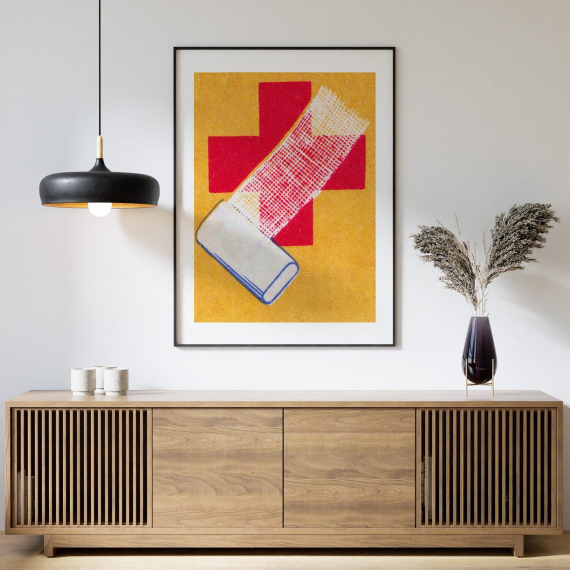 First Aid Bandage Red Cross Yellow Vintage Matchbox Art Poster - Image 4