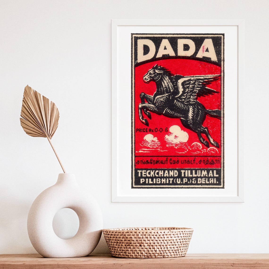Dada Black Pegasus Flying Horse Red Indian Matchbox Vintage Poster - Image 4