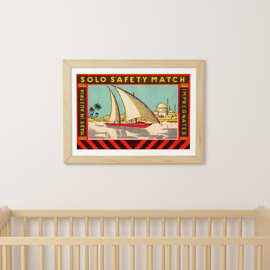 Solo Safety Match Felucca Sailboat Nile Vintage Austrian Label Art Poster - Image 3