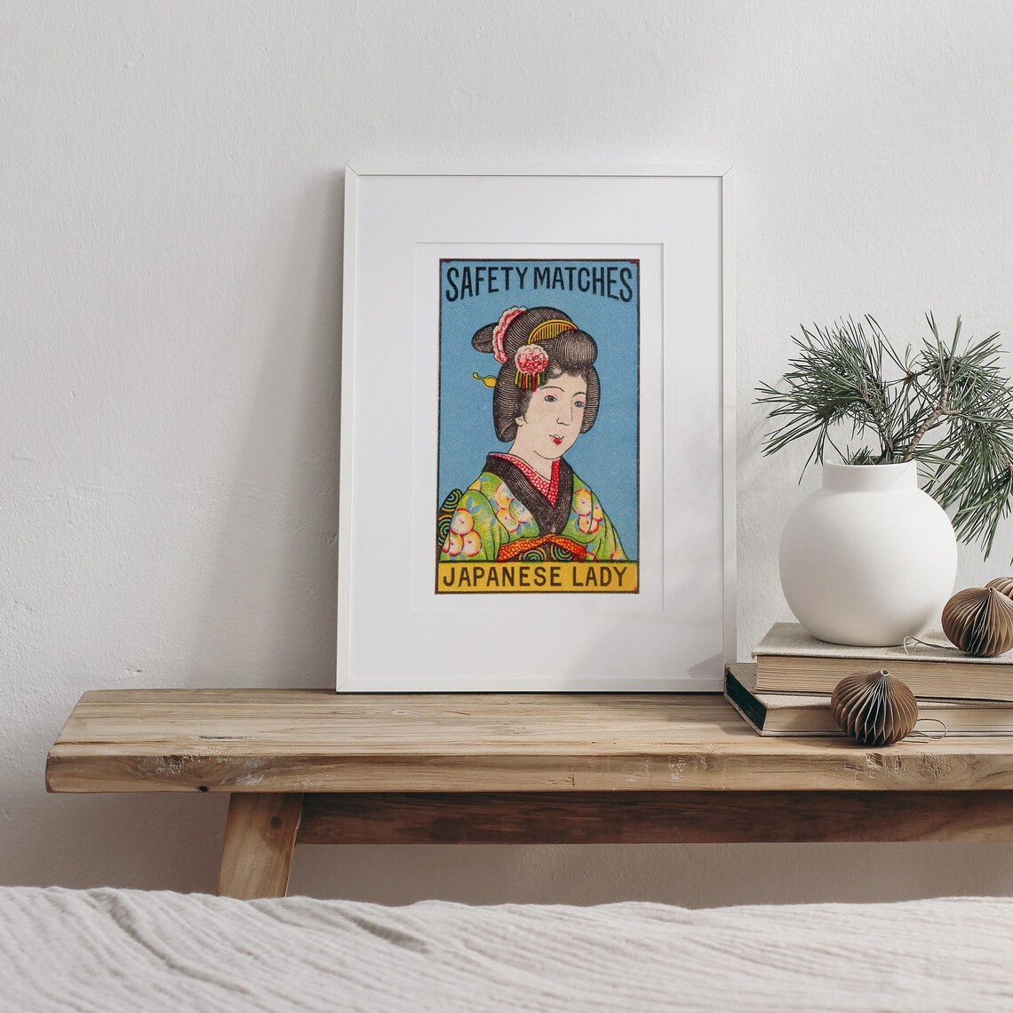 Japanese Lady Kimono Geisha Vintage Safety Matches Label Art Poster - Image 3