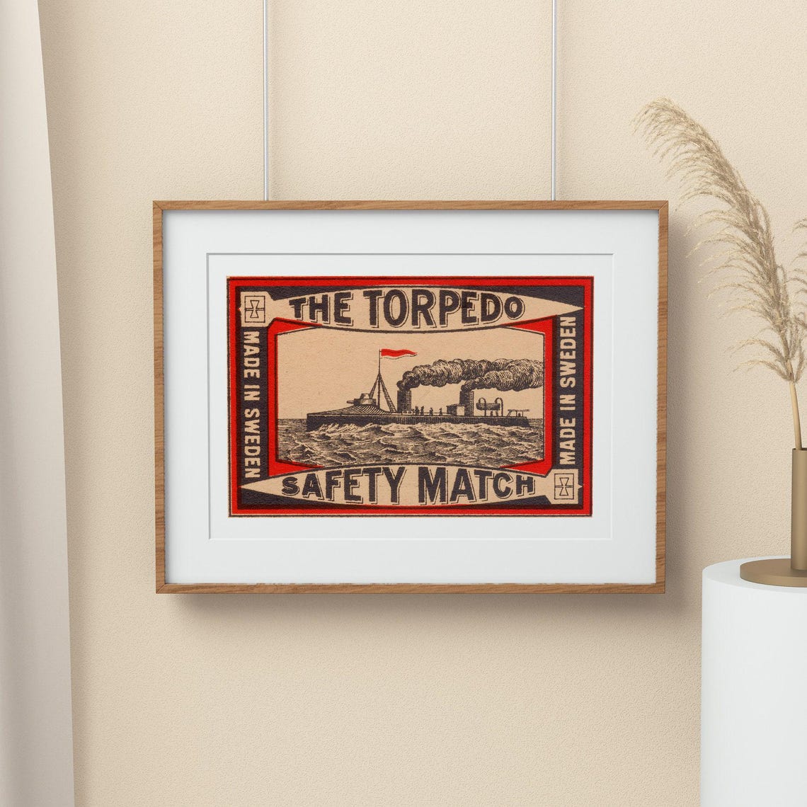 The Torpedo Safety Match Vintage Swedish Warship Matchbox Label Poster - Image 2